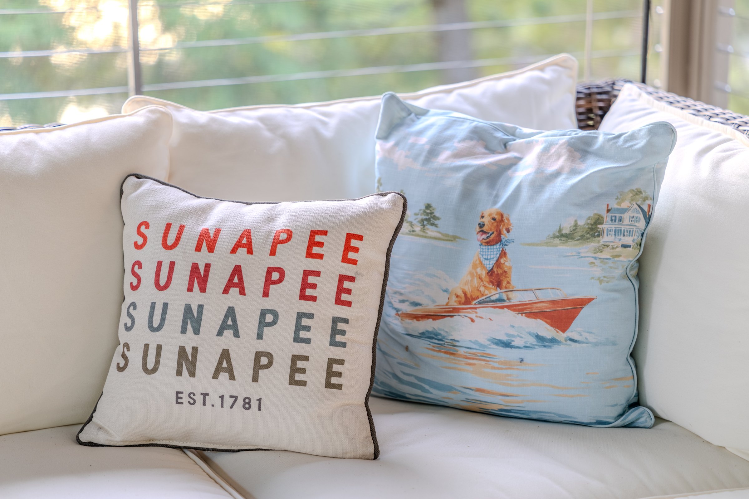 Sunapee cushions on our family’s screened porch